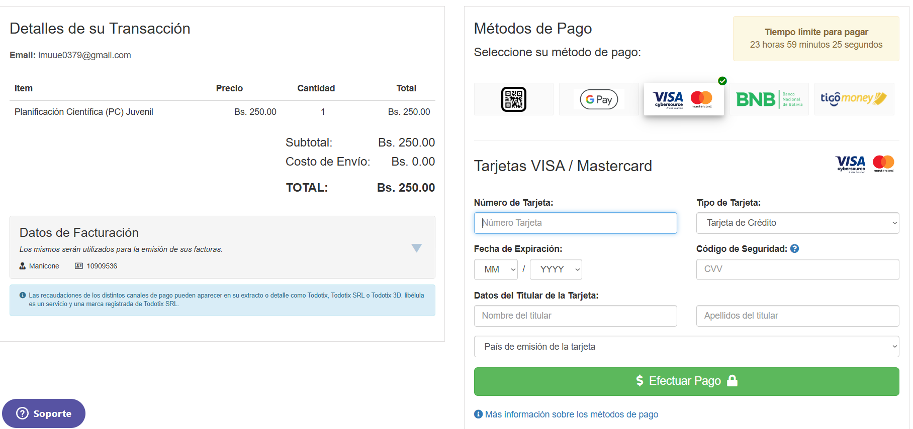 Pasarela de facturación y checkout nacional e internacional
